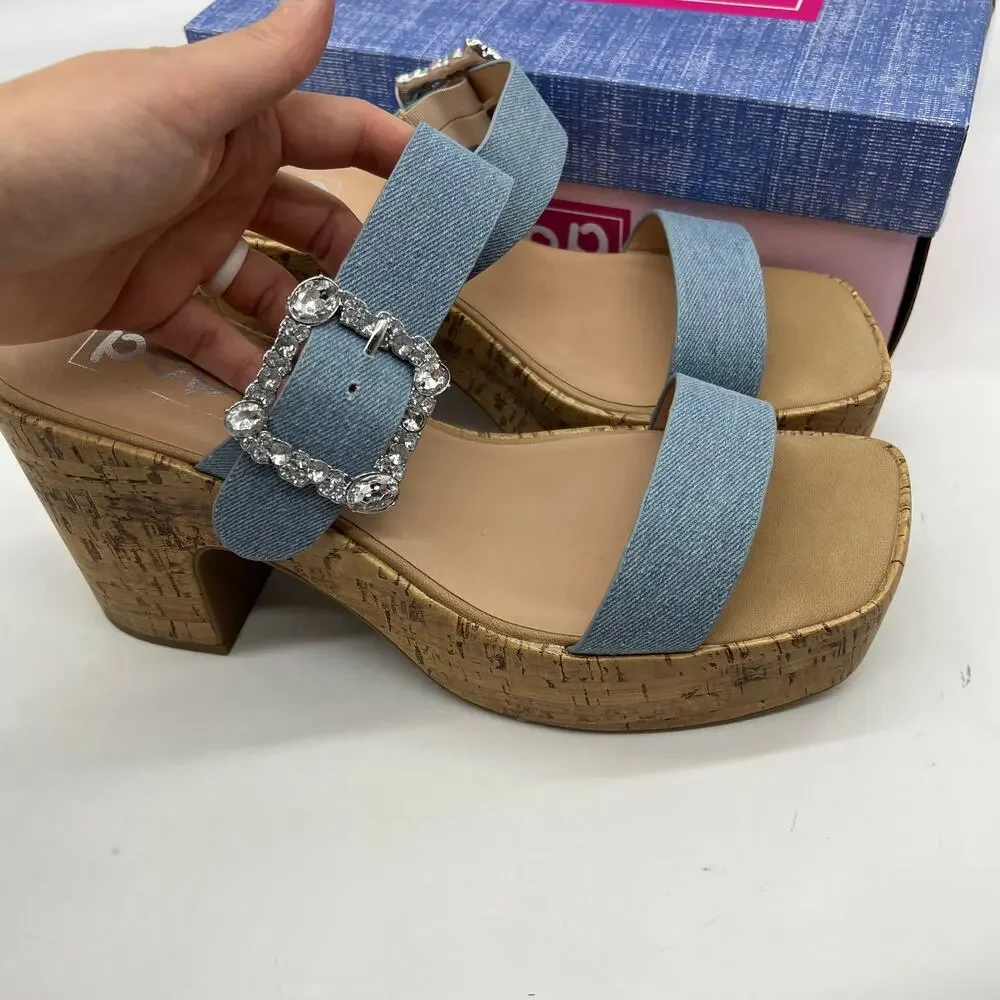 Pop Womens Sharice Heeled Sandals Denim Light Blue Size 11M